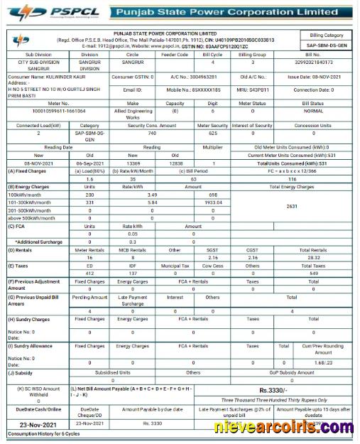 INDIA PSPCL utility bill